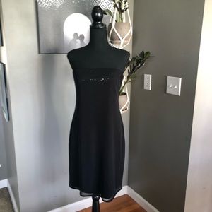 Express World Brand Black Strapless Sequin Dress with Sheer Overlay
